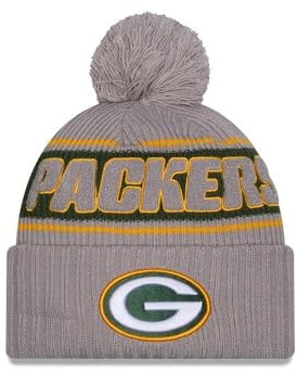 New Era Green Bay Packers NFL 2024 Sideline Sport Knit Grau Bommelmütze - One-Size