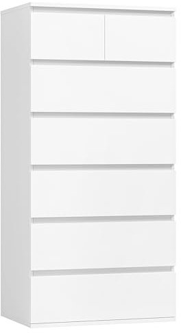 FOREHILL Kommode weiß mit 7 Schubladen, Schubladenschrank Sideboard für Schlafzimmer Flur Wohnzimmer,60 x 40 x 119 cm