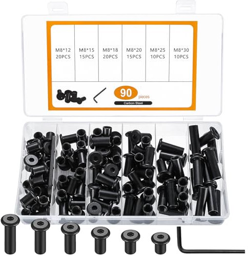 90 Pcs M8 Hex Socket Screw Rivet Insert Nuts, Rivet Cap Flat Head Cap Nuts, Flat Barrel NutsInsert Sleeve NutsFurniture Connector Sleeve Hex Nut (M8 black)