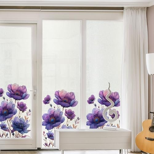 Milchglasfolie Lila Blume Graffiti Fensterfolie Blickdicht Fenster Sichtschutzfolie Selbstklebend Fenster Milchglasfolie Fenster Sichtschutzfolie Fenster Folie für Fenster 60x116cm/3 Pcs