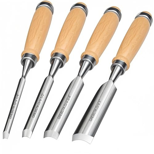 GREBSTK 4pcs Semicircle Chisel Set Carpenter Gouge Chrome Vanadium Steel Semi-Circular Cr-V Woodworking Carving Chisel