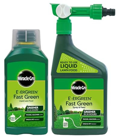 Miracle Grow Liquid Lawn Feed - 1L Fast Green Concentrate Food & 1L Ready to Use Spray and Feed Fertiliser with Topline Card for Richer and Greener Grass