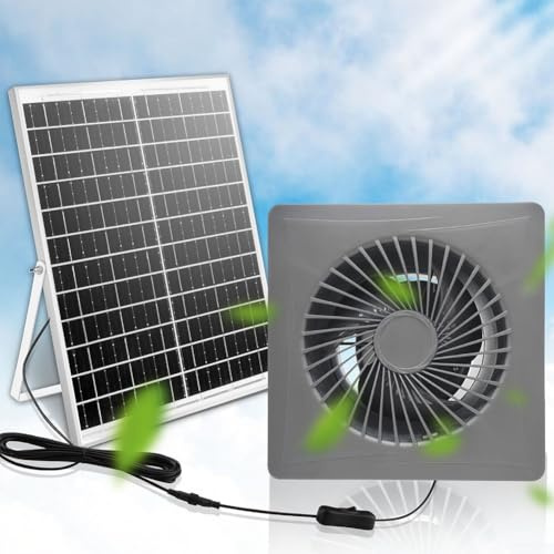 Oniissy Kit de ventilateur à panneau solaire, 12 V, étanche, extracteur d'air, équipement de ventilation extérieure, mini ventilateur pour serre, animal de compagnie, chien, poulailler (10,2 cm)