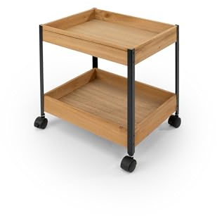 LIN HOME Mehrzweck-Aufbewahrungswagen aus Holz und Metall, 35 x 25 x 35 cm, mit 2 Regalen, ideal für Badezimmer, Küche, Wohnzimmer