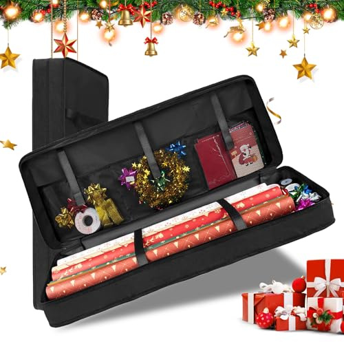 FainFun Rangement Papier Cadeau, 80 * 34 * 13cm Sac Rangement Papier Cadeau Noel, Étanche à l'eau et à la Poussière, Sac de Rangement Rouleau Papier Cadeau pour Noël