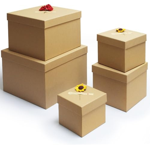 Giftilious Verschachtelte Geschenkboxen mit Deckel für Geschenke - Set mit 5 Kraft-Geschenkboxen in verschiedenen Größen - Quadratische Geschenkbox für alle Anlässe