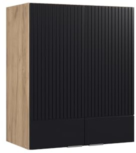 Vicco Hängeschrank Fame-Line, Schwarz gestreift, 60 cm | MDF-Front · Soft-Close · 2 Einlegeböden · Metallgriffe · ✓ Praktischer Stauraum