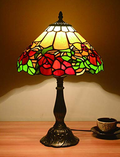 Faucet 12-inch Vintage Pastoral Gorgeous Flowers Stained Glass Table lamp Bedroom lamp Bedside lamp water-tap