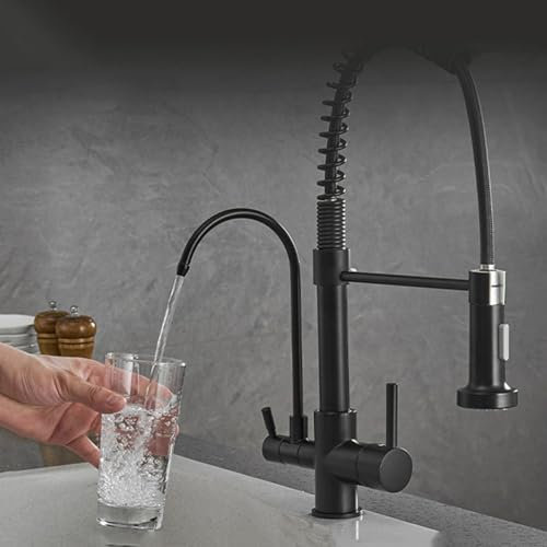 Wasserhahn Küche Schwarz Ausziehbar Wasserhahn mit Sprudelwasser Spültischarmatur 3 Wege Einzelloch,Schwarz
