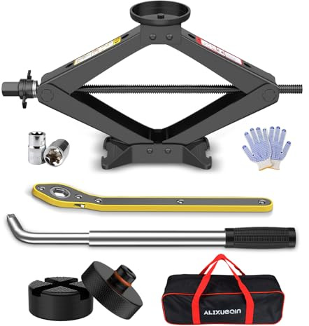 Scissor Jack for Car, 2.5 Ton Car Jack Kit for Tesla Model 3/Y/S/X, 2 in 1 Universal Tire Changing Kit with 2 Jack Pads & 2 Wrenches for Sedan, SUV, MPV