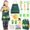 CUTE STONE Ensemble d'outils de jardinage pour enfants, kit d'outils jardin avec pelle, tablier avec poches, sac fourre-tout jardin, arrosoir, autocollants de bricolage, cadeau pour garçons et filles