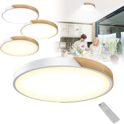 Froadp LED Deckenlampe Holz Deckenleuchte,Lampe Decke Flach,Modern Holzlampe Rund für Wohnzimmer,Schlafzimmer,Badezimmer,Küche,Flur,kinderzimmer,Büro (96W Dimmbar, Weiß)
