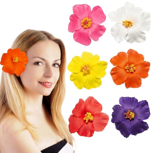 SIRLOMU - Pinza para el pelo (6 piezas, flor hawaiana, accesorios para fiesta de playa y boda