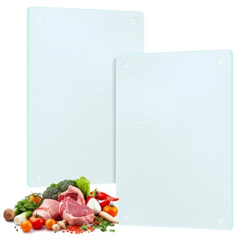 Tempered Glass Cutting Board, 2pcs Chopping Board Toughened Glass Non-Slip Rubber Feet, 20x28cm Long Lasting Tray for Kitchen Countertop, Table, Shatter-Resistant, Heat-Resistant