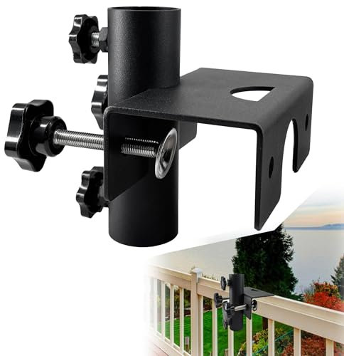 BlauHaus sonnenschirmhalter balkongeländer,Metall Sonnenschirm Halterung Balkon Einstellbar Balkonhalterung für Sonnenschirme Balkon Terrasse,Klemmbereich (20 mm - 63 mm) (Black)