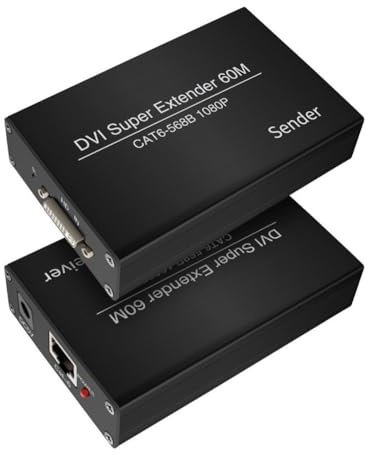 Sirxlevcy Rallonge de Câble DVI RJ45 Cat6 vers Émetteur Récepteur de 196,8 Pieds DVI HD 1920X1200 Prise UE