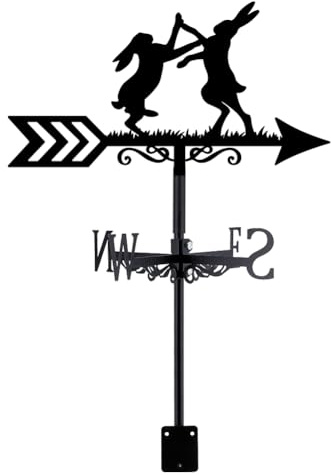 SUPERDANT Boxing Hare Weather Vane Rabbit Weathervanes for Sheds Metal Wind Vanes Black Weather Vanes Wind Direction Indicator Garden Ornaments for Roof Shed Outside Farmhouse Yard Patio Decorations