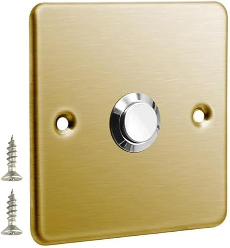 Daaxing Pannello per campanello con interruttore in acciaio INOX e pulsante, campanello da parete con pulsante di reset automatico, 86 x 86 mm (colore oro)