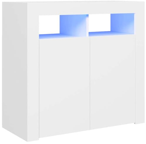 Tomostar Buffet Cuisine, Buffet Bas Meuble de Rangement Salon avec lumières LED Blanc 80x35x75 cm
