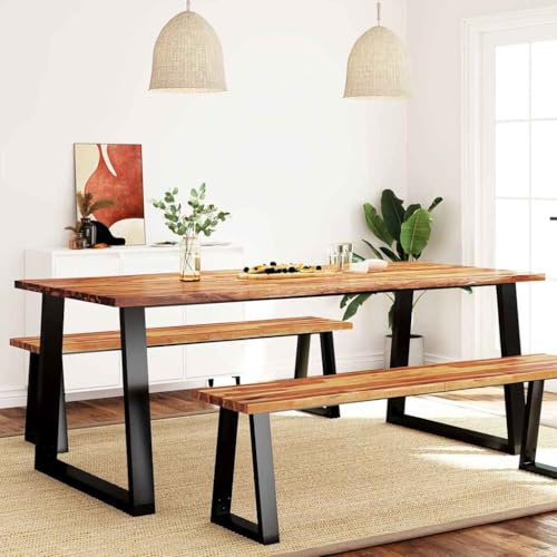 WEMYUFURN Mesa de comedor con borde de árbol, mesa de comedor maciza, para restaurante, 200 x 90 x 75 cm, madera maciza de acacia