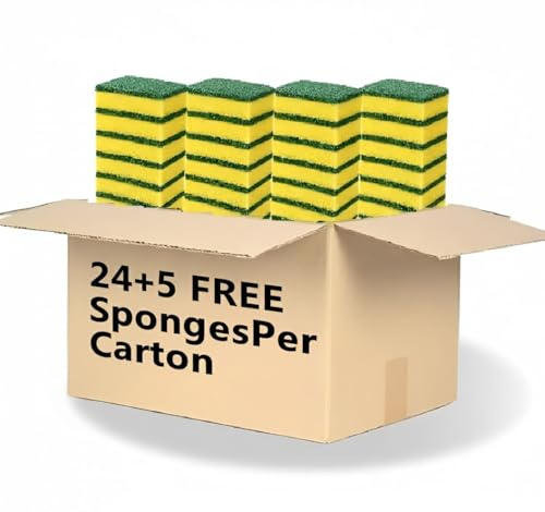 24+5 FREE Pack Non-Scratch Dish Sponges for Kitchen Cleaning – Dual-Sided Scrub Sponges with Soft Absorbent Foam and Durable Scrubber, Reusable & Heavy Duty
