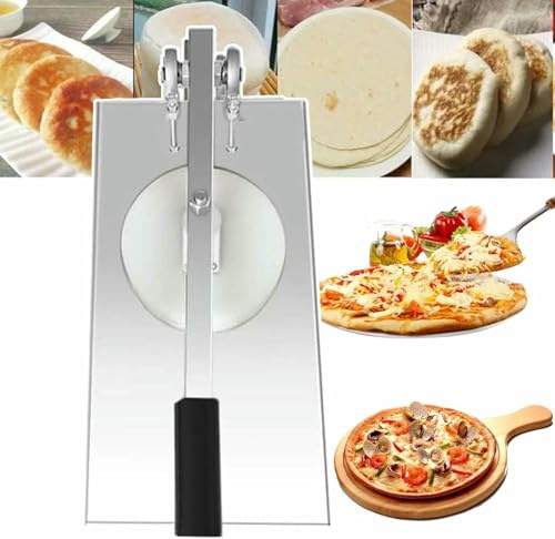 Pizza Dough Press Machine - Stainless Steel Manual Press for Chapati, Tortilla, and Pastry Making - Essential Household Kitchen Tool (20cm)