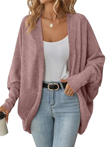ticticlily Gilet Femme Long Cardigan Chic et Elegant Ample Veste en Tricoté Gilets à Manches Longues et Ouverte Devant Knitted Jacket Automne Hiver A Rose Foncé M