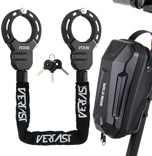 VERTAST Antivol Trottinette Électrique, Cadenas Menotte Chaîne 90 cm 8 mm avec 3 Clés, Haute Sécurité Antivol pour Trottinette Électrique et Vélo (Chaînes antivol + 4,5L Sac)