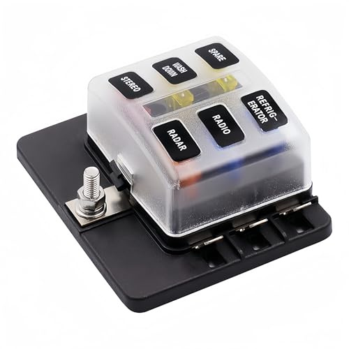 Bloque Fusibles Hoja 6 Vías Portafusibles Caja Fusibles con Protección Impermeable e Indicador LED para Automoción Coche Camión Barco Marina Caravana Furgoneta