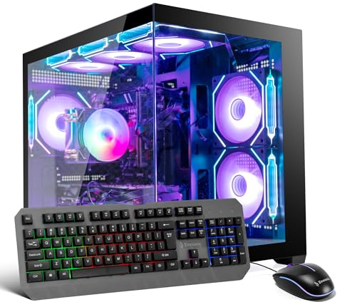Evounic Gaming PC Computer Desktop – i7 Xeon E5 3.20GHz, Radeon RX580 8GB, 16GB RAM, 512GB SSD + 1TB HDD, WiFi 6 & Bluetooth 5.4, 9× ARGB Fans, Windows 11Pro, High-Performance Gaming Tower