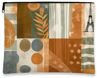 Trousse de maquillage vintage abstraite, motif tour de Paris, pochette de voyage pour femme, organiseur portable en toile avec fermeture éclair, trousse de toilette pour soins de la peau d'automne