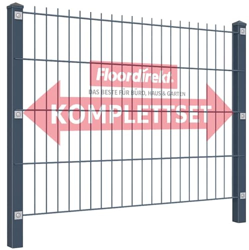 Floordirekt Doppelstabmattenzaun Limes aus Stahl in Anthrazit – stabiles Zaunset in 80 cm Höhe – inkl. Pfosten & Doppelstabmatten, pulverbeschichtet - 2 m (1 x Zaunmatte - 2 x Pfosten)