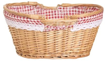Gettimore Panier de rangement tissé avec poignées pour pique-nique, activités de plein air, organiseur de paille style rotin pour jardin et maison, 32 x 22 x 16 cm, rouge