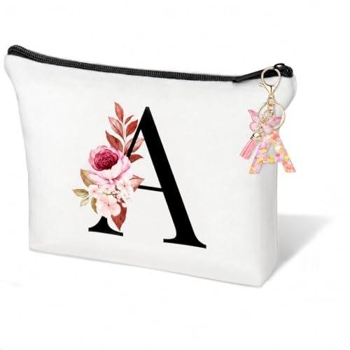 Teouuas Trousse Personnalisée, Trousse de Maquillage Personnalisée A | Trousse de Toilette Personnalisée pour Femme, Tissu Premium & Fermeture Éclair Robuste, Idée Cadeau Unique pour Fille, Mariée