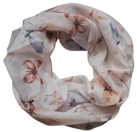 zarolo Damen Loop Schal, Schlauchschal mit Blumen, Schmetterlingen, Muscheln dünnes Halstuch, leichter Rundschal Tücher aus weicher Viskose/Baumwolle
