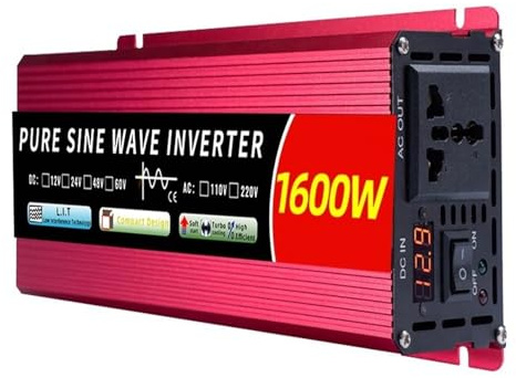 Transformateur Tension Onduleur Sinusoïdal Portable 1000 W-5000 W 12 V À 220 V CC-CA Convertisseur D'énergie Solaire pour Voiture Onduleur Haute Fréquence Inverter(12V Uni,220V 60HZ,1600W)