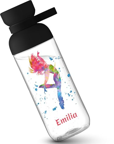 Kinder Trinkflasche Mepal Flasche - Tanzen - Bunte Aquarell Silhouette mit Name - Contemporary Dance personalisiert - 500 ml - Schwarz - tanz geschenke