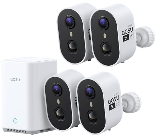 aosu 2K 3MP Überwachungskamera Aussen Akku 4er-Kit mit aosuBase 32GB Lokal | Kabellose Kamera Überwachug Aussen Batterie WLAN PIR Bewegungssensor Licht Tonalarm 2-Wege-Audio Farb-Nachtsicht IP65