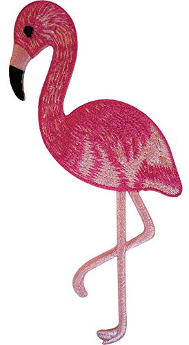 Bestickter Aufnäher pinkfarbener Flamingo, Applikation zum Aufbügeln oder Aufnähen für Jacke, Shirt, Tasche