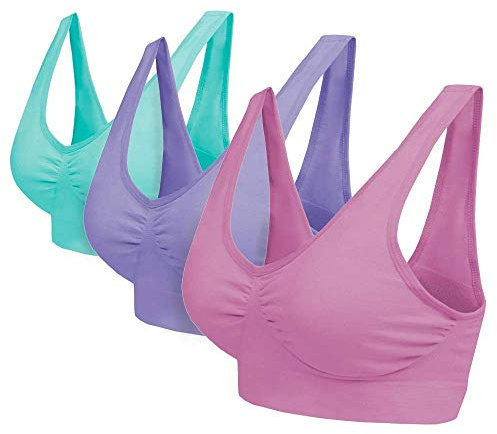 Blu Apparel Multipack Seamless Comfort Bras Sleep Bras Sizes 8-24 Not Padded Wireless (UK, Alpha, XXL, Regular, Regular, Aqua/Pink/Lilac 3 Pack)