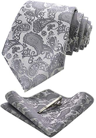 JEMYGINS Graziös Paisley Elegant Herren Krawatte und Einstecktuch mit krawattenklammer Sets