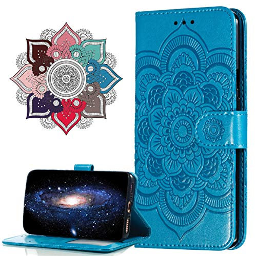 MRSTER Funda para Huawei P Smart 2019, Estampado Mandala Libro de Cuero Billetera Carcasa, PU Leather Flip Folio Case Compatible con Huawei P Smart 2019 / Honor 10 Lite. LD Mandala Blue