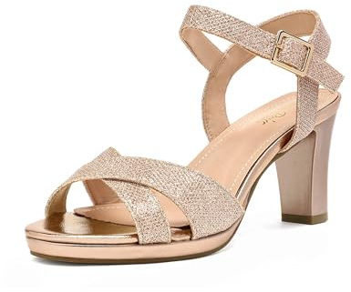 DREAM PAIRS Women’s Open Toe Ankle Strap Sparkly Strappy Chunky Heel Pump Sandals,Size 5.5,CHAMPAGNE/GLITTER,ICE-1