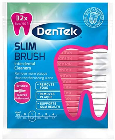 DenTek - Slim Brush Interdentalreiniger – konische Borsten – unaromatisiert – 32 pro Packung – ISO 1 (0,45 mm)