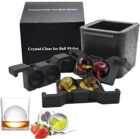 Crystal Clear Ice Ball Maker, Clear Ice Maker, Clear Ice Ball Mould, Easy Release Wiskey Ice Ball Maker Bubble-Free with 4 x 2.36in Ice Spheres for The Home Bartender (4BALL)