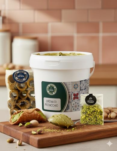 Crema di Pistacchio 1kg + 12 Cannoli siciliani + 50 gr. Granella di Pistacchio