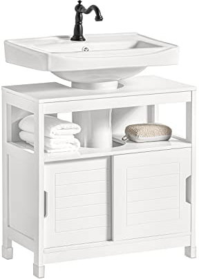 SoBuy Mobile sottolavabo per alcuni lavandini su piedistallo con due antine scorrevoli e ripiano bianco FRG128-II-W