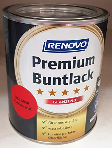 750 ml RENOVO Premium Buntlack glaenzend, 3020 verkehrsrot