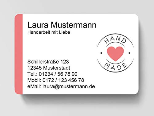 100 Visitenkarten, laminiert, 85 x 55 mm, inkl. Kartenspender - Handarbeit Handmade with Love