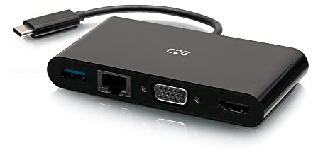 C2G USB-C to HDMI VGA RJ45 Adapter- White Compatible with MacBook Pro/Air, iPad Pro/Air, Galaxy,Surface Pro,XPS etc.